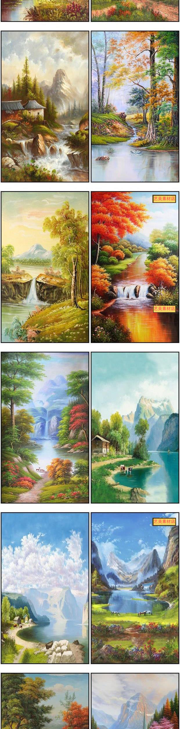 复古怀旧欧式油画山水玄关树林小溪装饰画玄关图片图库设计素材