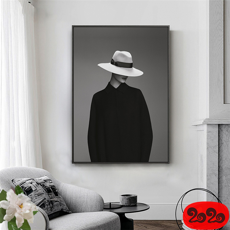 黑白背景装饰画素材高清画芯图库北欧人物动物风景三联画挂画