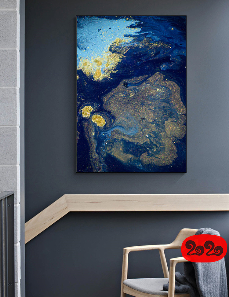 意境蓝色肌理抽象水墨山水大理石纹理背景装饰画高清图设计素材