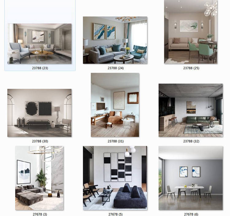 现代简约客厅家居场景图库北欧风装饰画效果图挂画背景墙样机