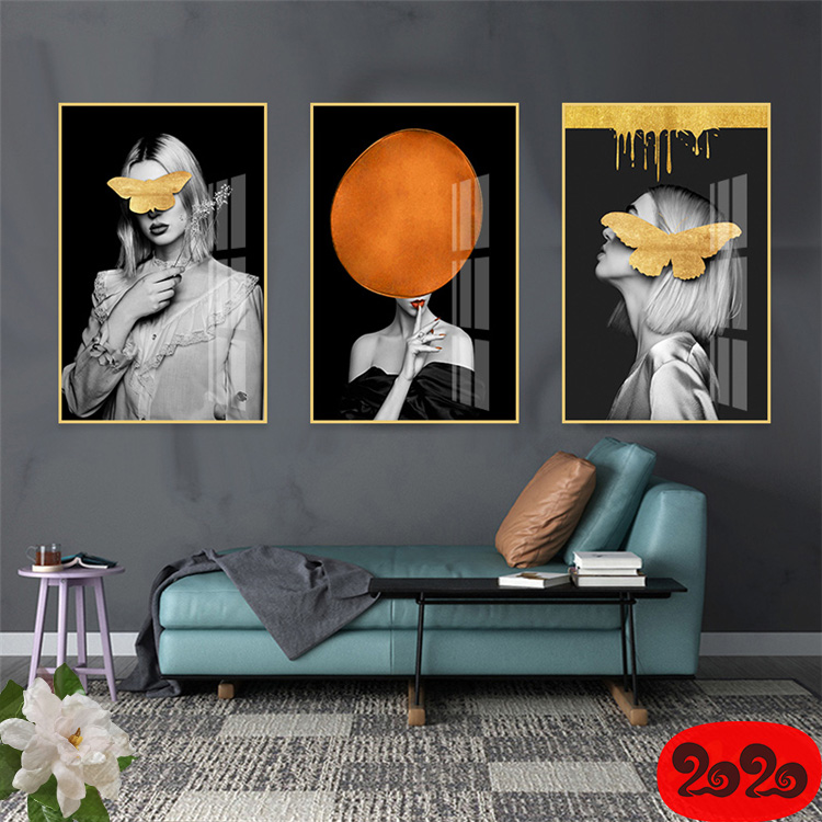 黑白背景装饰画素材高清画芯图库北欧人物动物风景三联画挂画