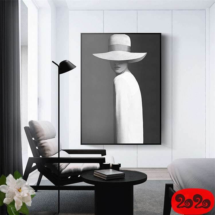 黑白背景装饰画素材高清画芯图库北欧人物动物风景三联画挂画