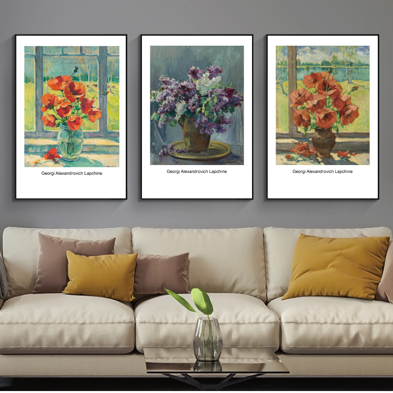 现代文艺简约花卉插画花卉油画装饰画餐厅挂画壁画打印素材图