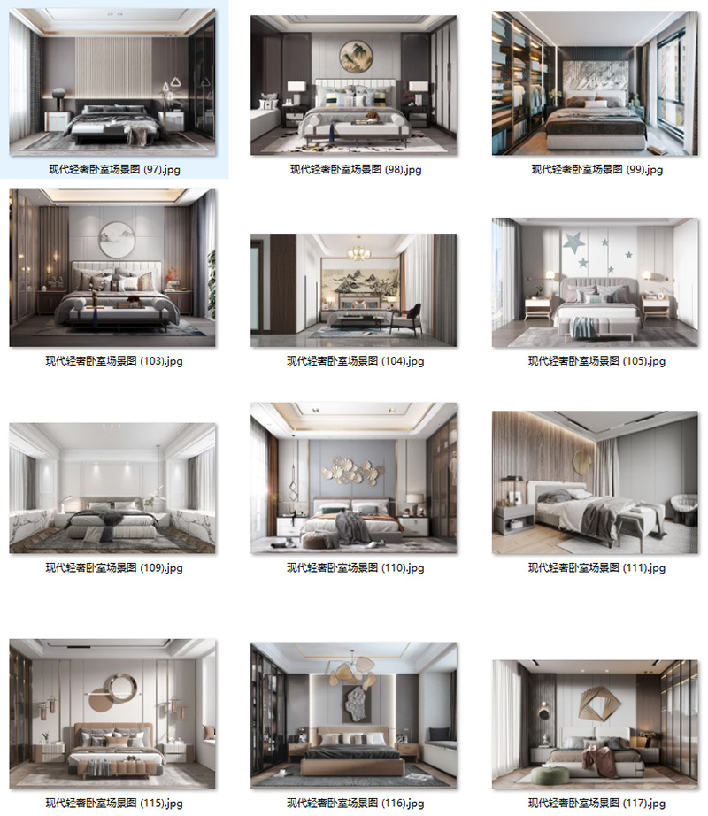 现代意式轻奢卧室样板房背景墙壁饰吊灯具装饰画场景图家居效果图