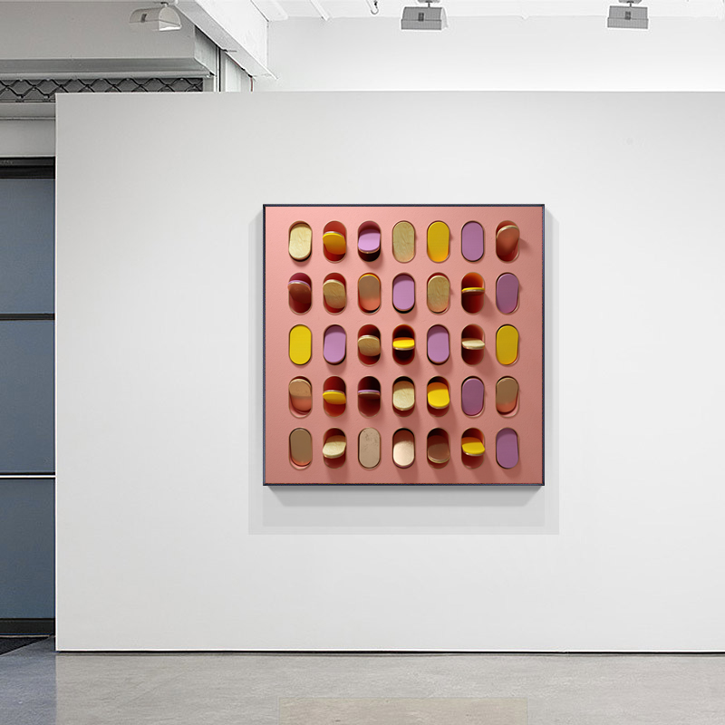 现代轻奢9D立体感艺术爱马仕橙克莱因蓝客厅装饰画芯素材图库