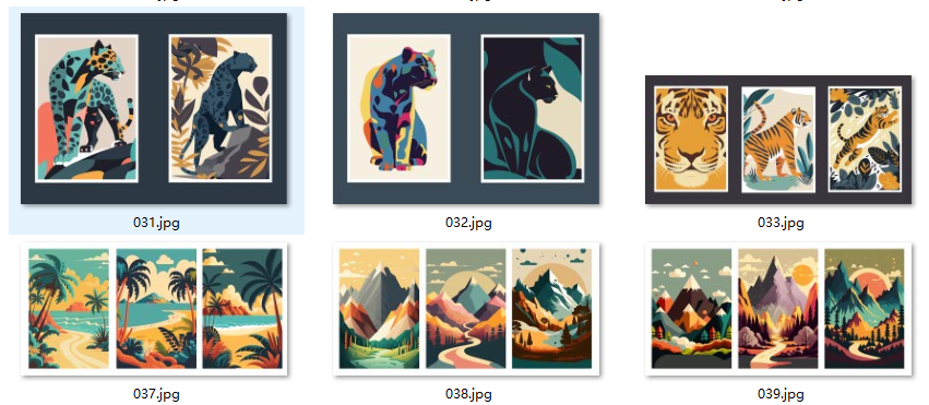 现代简约创意抽象美式北欧风花鸟动物三联画装饰画高清素材图库