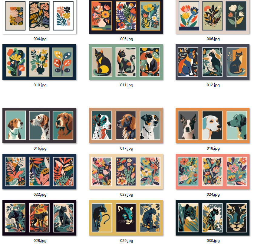 现代简约创意抽象美式北欧风花鸟动物三联画装饰画高清素材图库