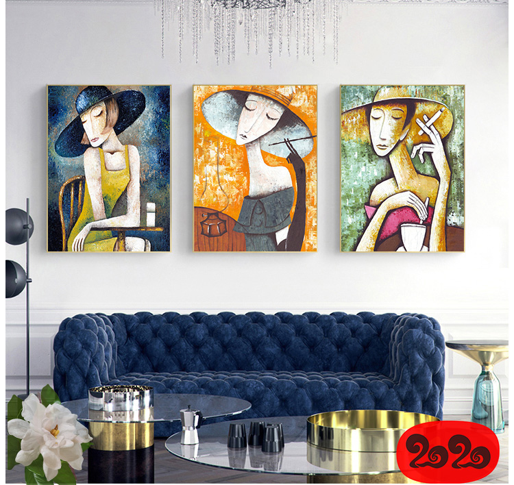 黑白背景装饰画素材高清画芯图库北欧人物动物风景三联画挂画