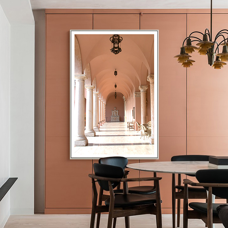 简约建筑现代装饰画图片画芯素材复古红色教堂罗马柱宫殿玄关
