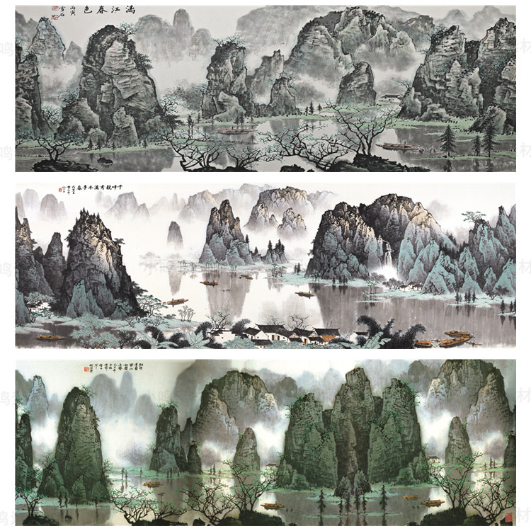 国画山水画集玄关装饰画画芯中国风素材高清图库新中式客厅挂画