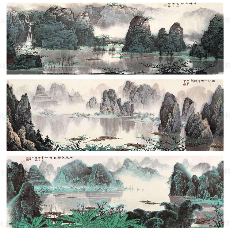 国画山水画集玄关装饰画画芯中国风素材高清图库新中式客厅挂画