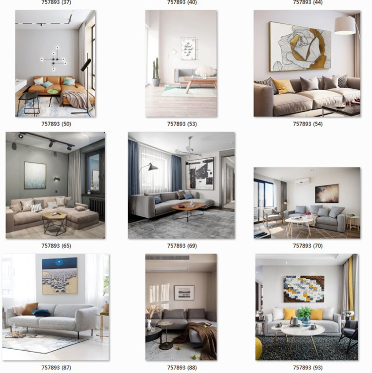 现代简约客厅家居场景图库北欧风装饰画效果图挂画背景墙样机