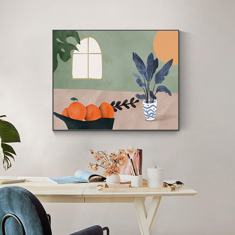 简约北欧水彩植物猫咪水果餐厅轻奢电表箱装饰画画芯喷绘素材