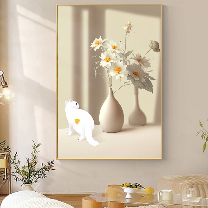 现代简约花瓶绿植光影侘寂风沙发背景墙装饰画高清素材图库