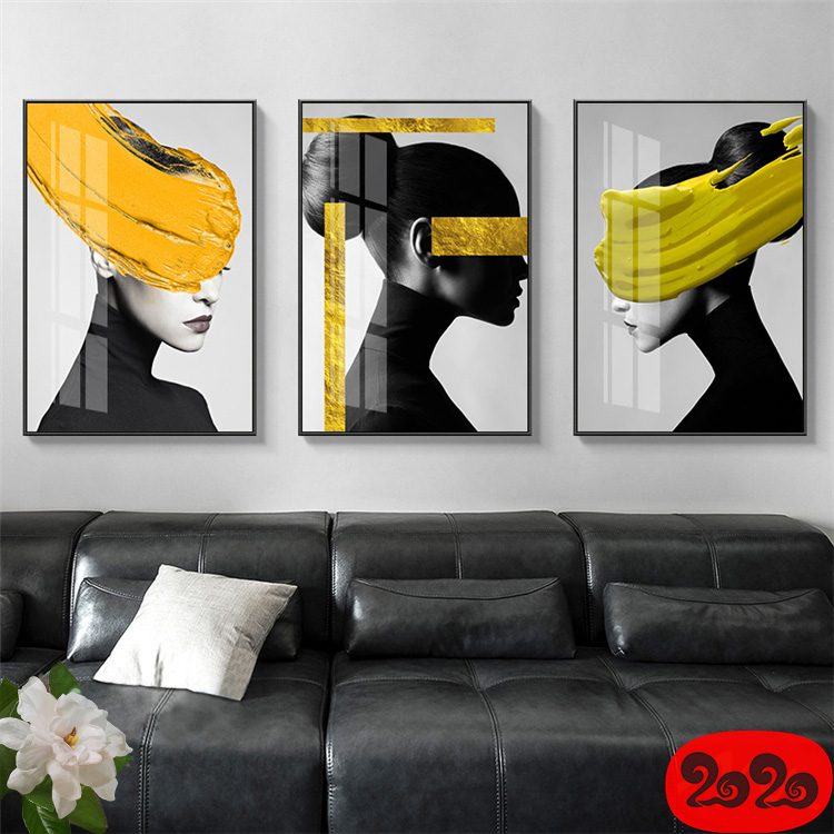 黑白背景装饰画素材高清画芯图库北欧人物动物风景三联画挂画