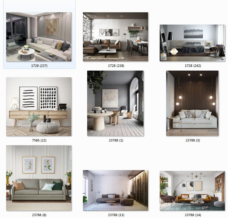 现代简约客厅家居场景图库北欧风装饰画效果图挂画背景墙样机