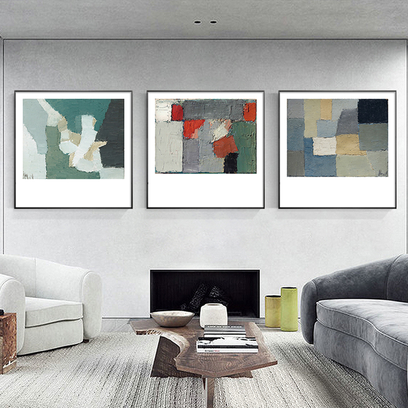 现代文艺复古油画肌理抽象几何色块小众艺术画书房装饰画素材