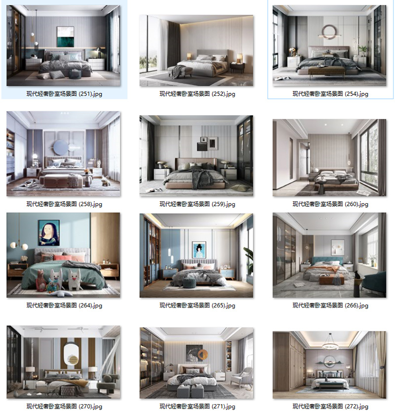 现代意式轻奢卧室样板房背景墙壁饰吊灯具装饰画场景图家居效果图