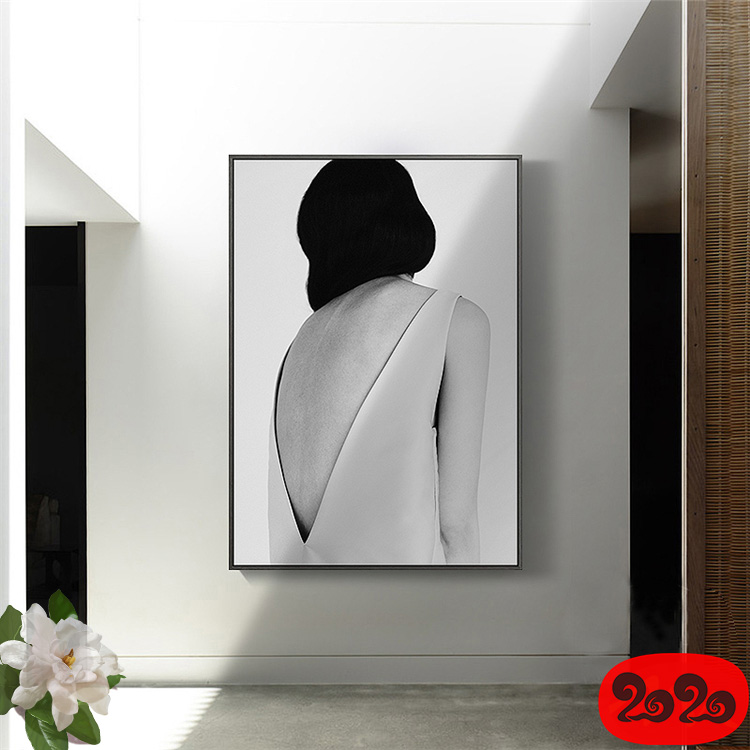 黑白背景装饰画素材高清画芯图库北欧人物动物风景三联画挂画