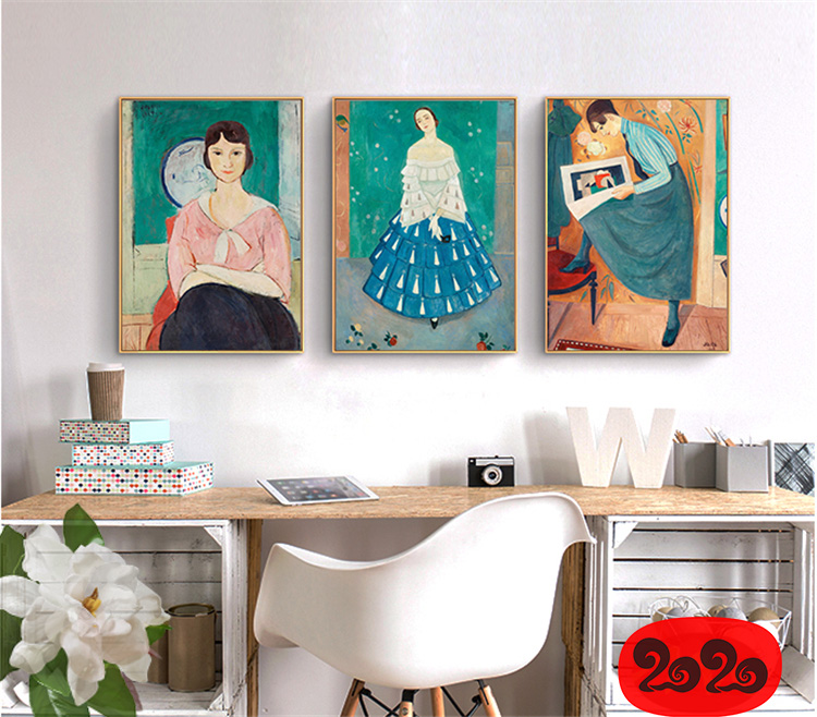 黑白背景装饰画素材高清画芯图库北欧人物动物风景三联画挂画