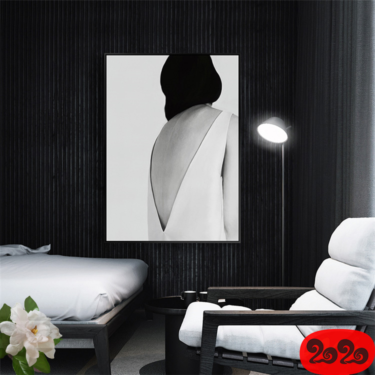 黑白背景装饰画素材高清画芯图库北欧人物动物风景三联画挂画