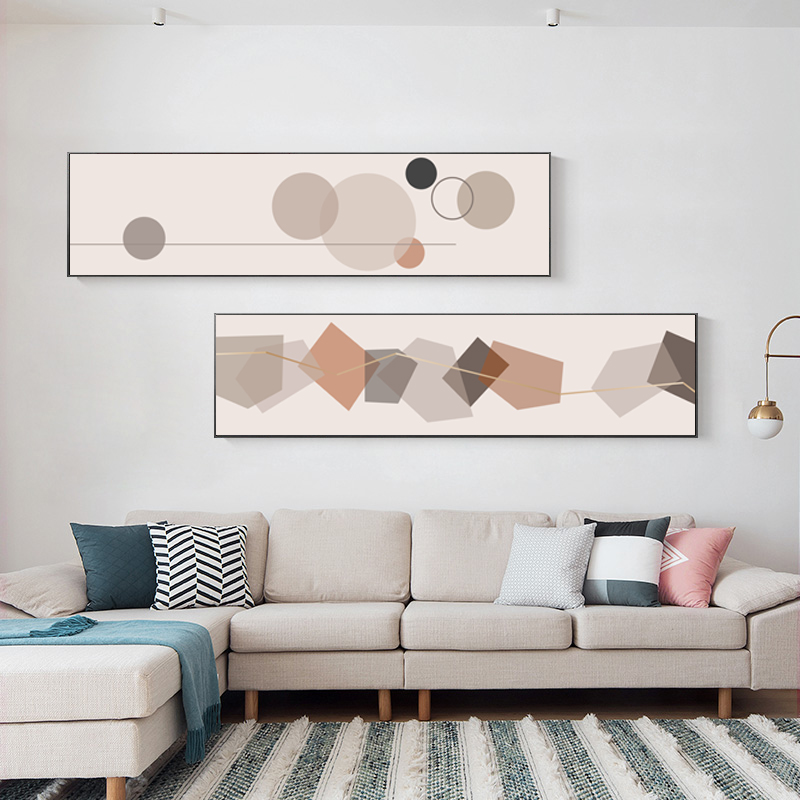 欧清新抽象ins粉色莫兰迪几何图形圆点横幅床头装饰画素材