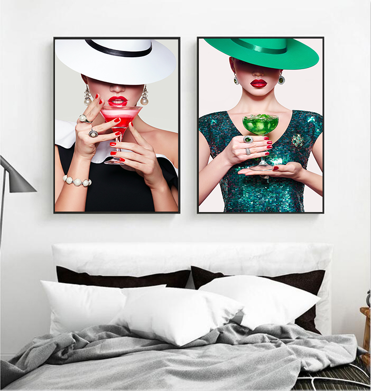 现代轻奢装饰画北欧简约玄关画抽象人物红唇美女餐厅挂画素材