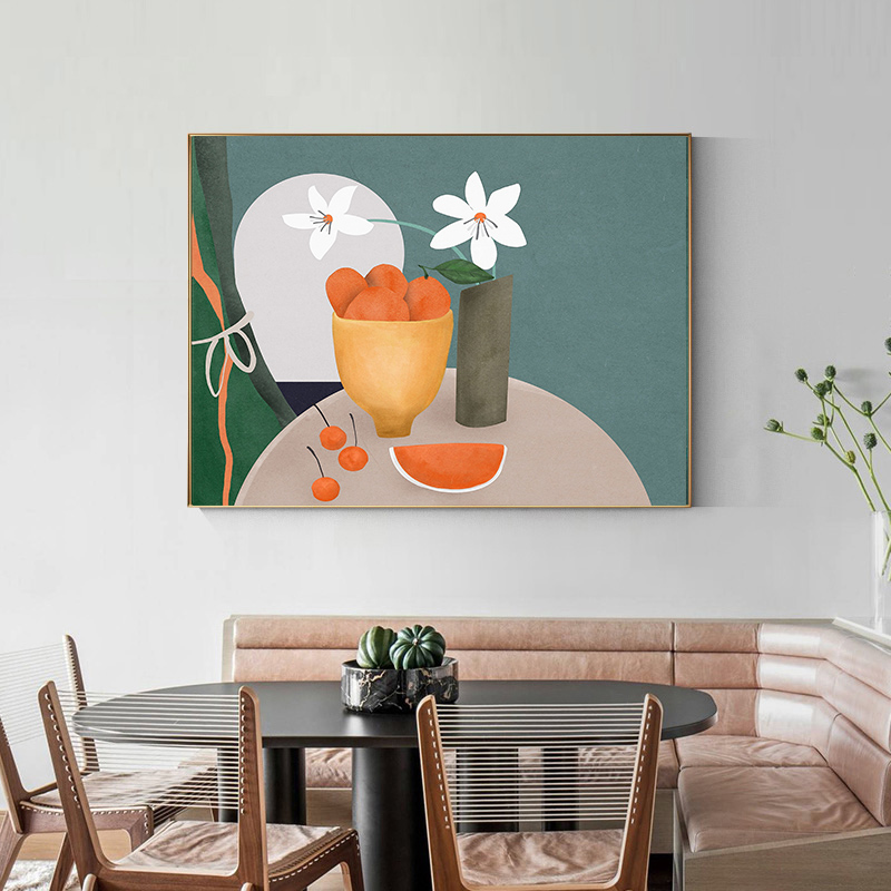 简约北欧水彩植物猫咪水果餐厅轻奢电表箱装饰画画芯喷绘素材