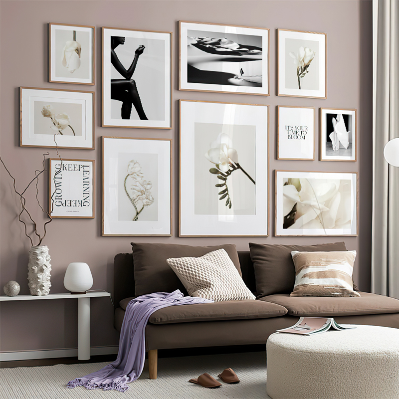 北欧现代简约植物花卉人物黑白艺术客厅沙发装饰画画芯图素材