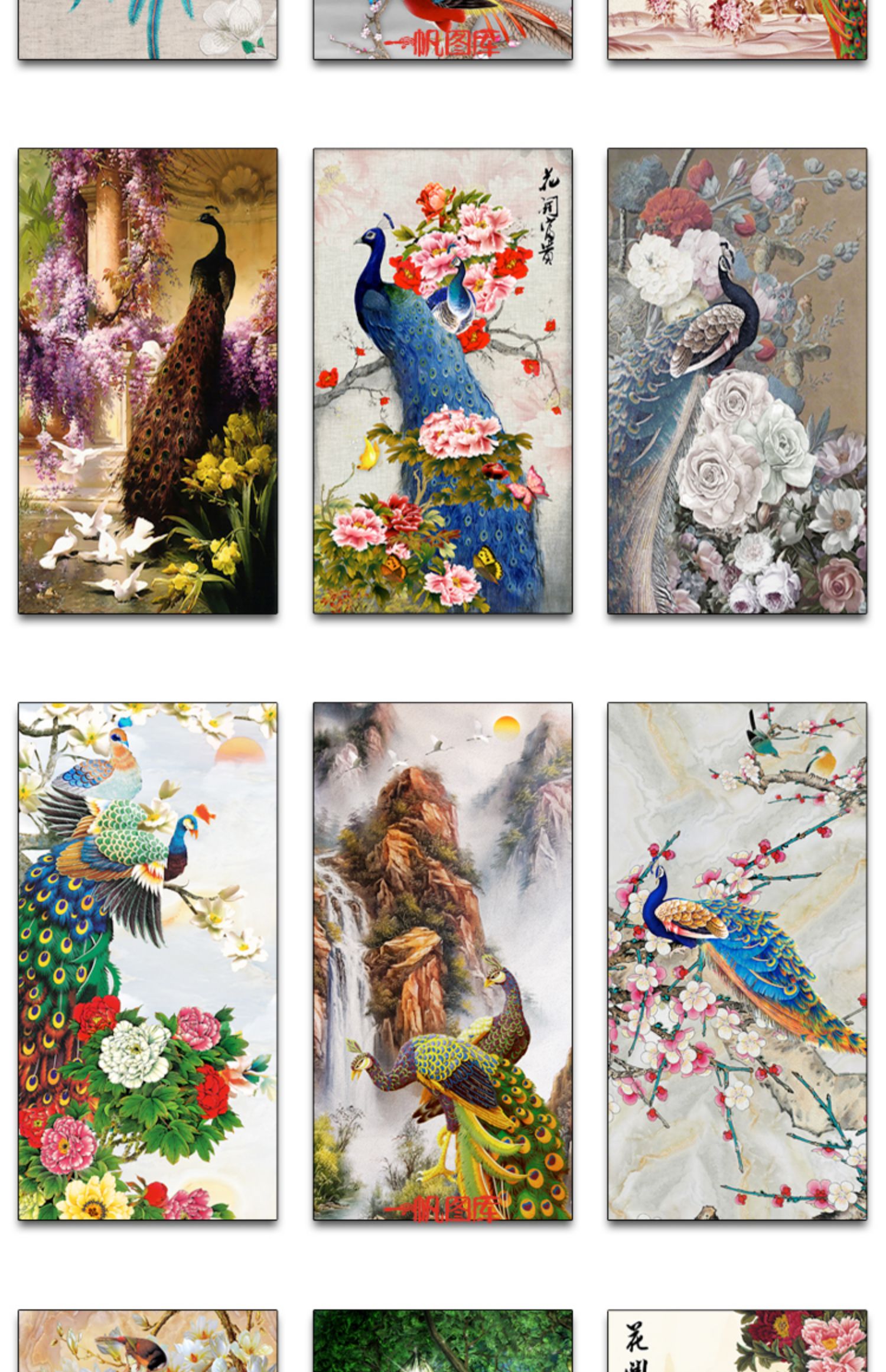 新中式工笔国画花开富贵牡丹孔雀古典欧式玄关装饰画素材图库