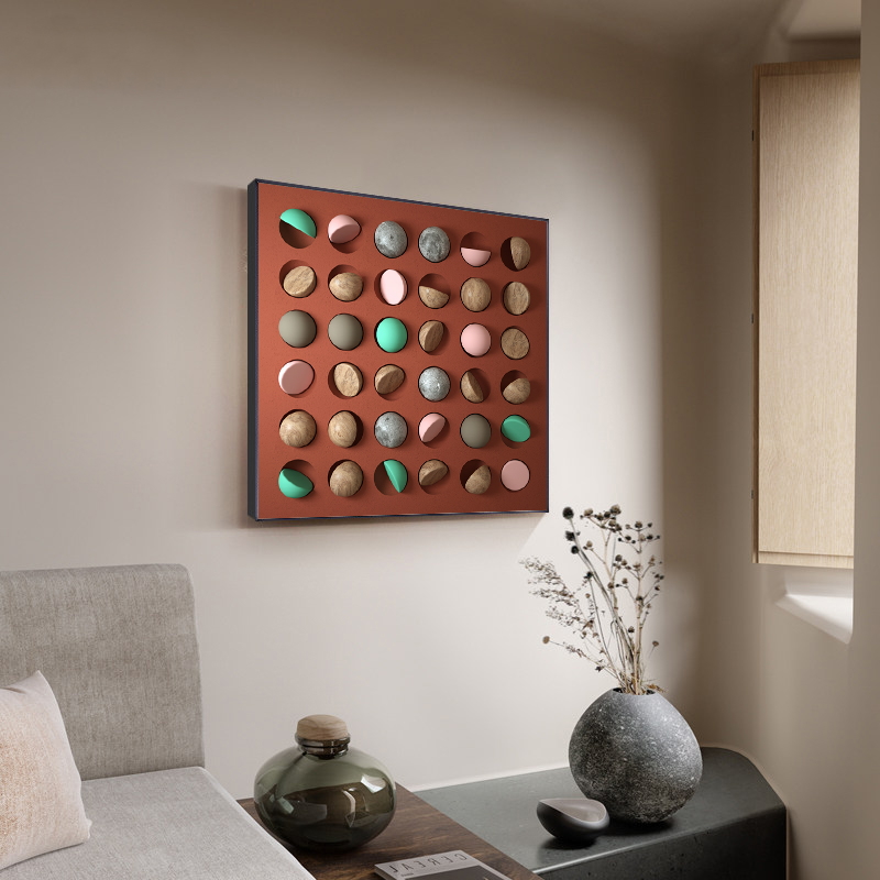 现代轻奢9D立体感艺术爱马仕橙克莱因蓝客厅装饰画芯素材图库