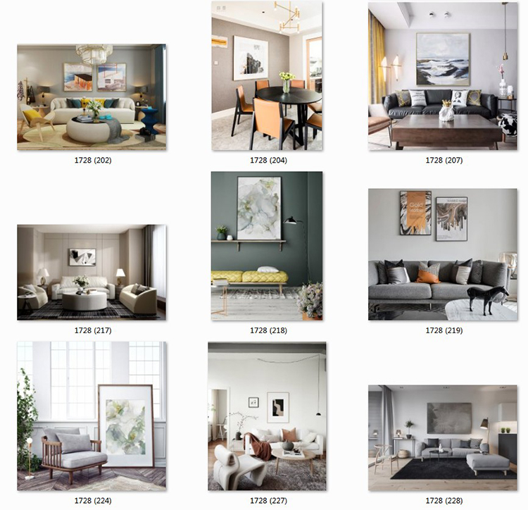 现代简约客厅家居场景图库北欧风装饰画效果图挂画背景墙样机