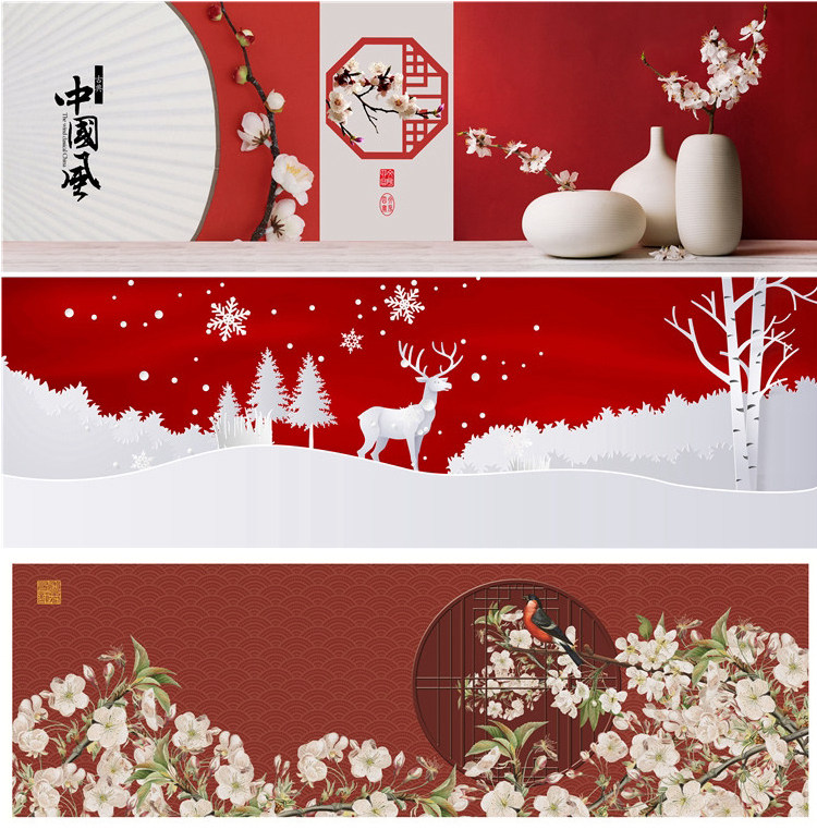 新中式中国风国潮现代卧室床头装饰画画芯素材高清图库横幅故宫