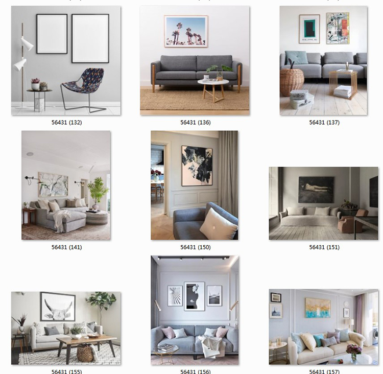 现代简约客厅家居场景图库北欧风装饰画效果图挂画背景墙样机