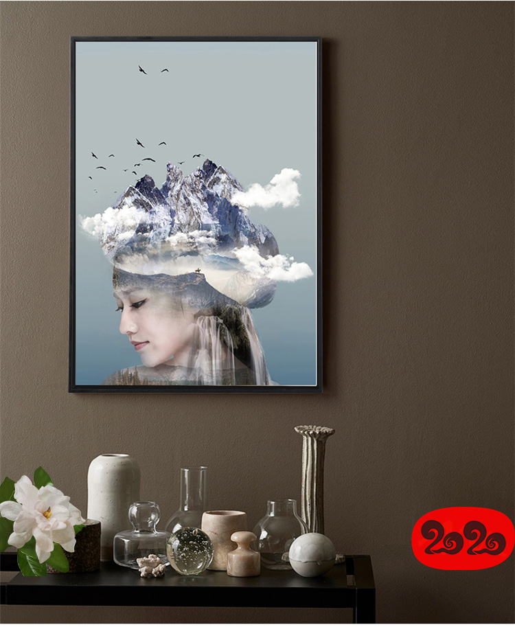 黑白背景装饰画素材高清画芯图库北欧人物动物风景三联画挂画