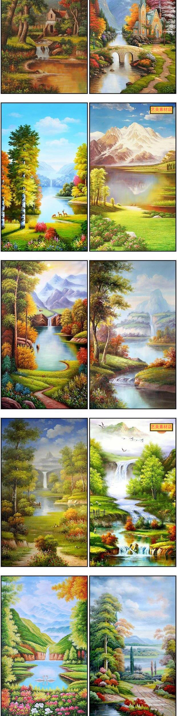 复古怀旧欧式油画山水玄关树林小溪装饰画玄关图片图库设计素材