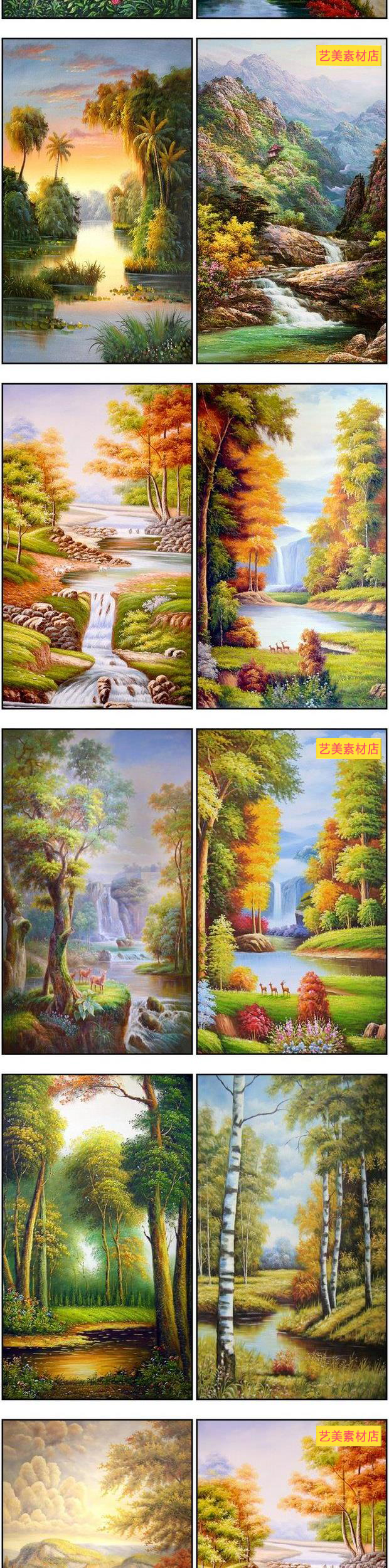 复古怀旧欧式油画山水玄关树林小溪装饰画玄关图片图库设计素材