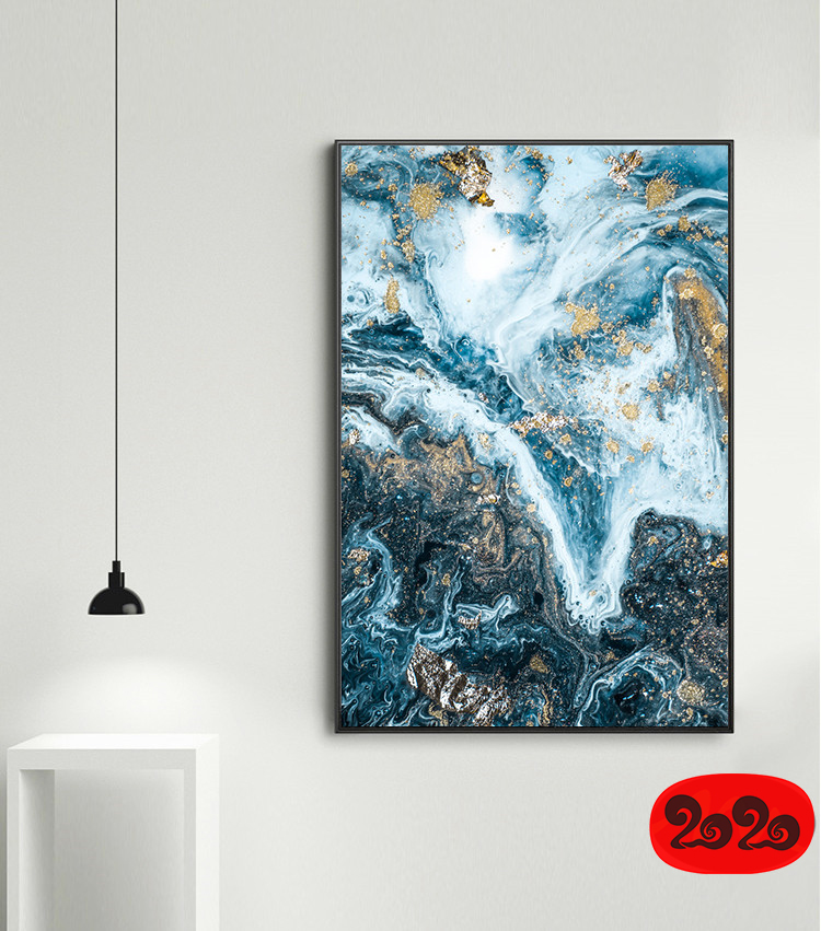 意境蓝色肌理抽象水墨山水大理石纹理背景装饰画高清图设计素材