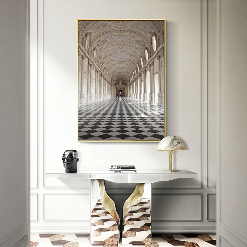 简约建筑现代装饰画图片画芯素材复古红色教堂罗马柱宫殿玄关