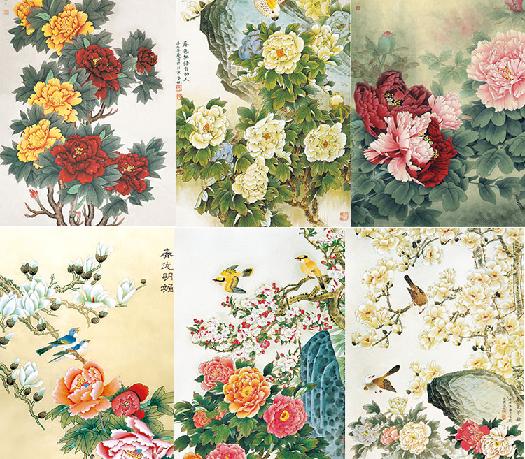 花开富贵牡丹装饰画画芯素材精选图集高清国画绘画花卉图片