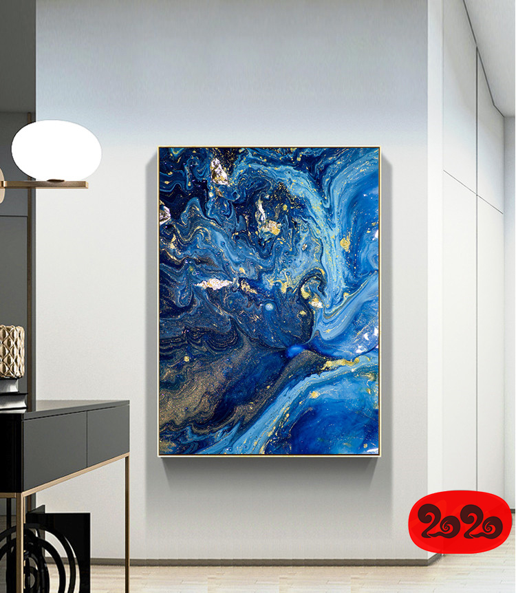 意境蓝色肌理抽象水墨山水大理石纹理背景装饰画高清图设计素材