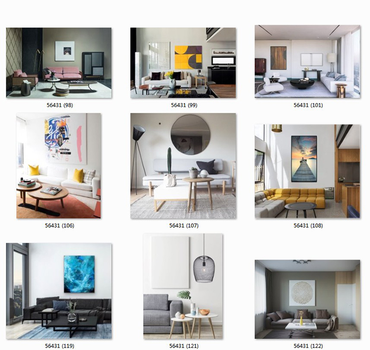 现代简约客厅家居场景图库北欧风装饰画效果图挂画背景墙样机