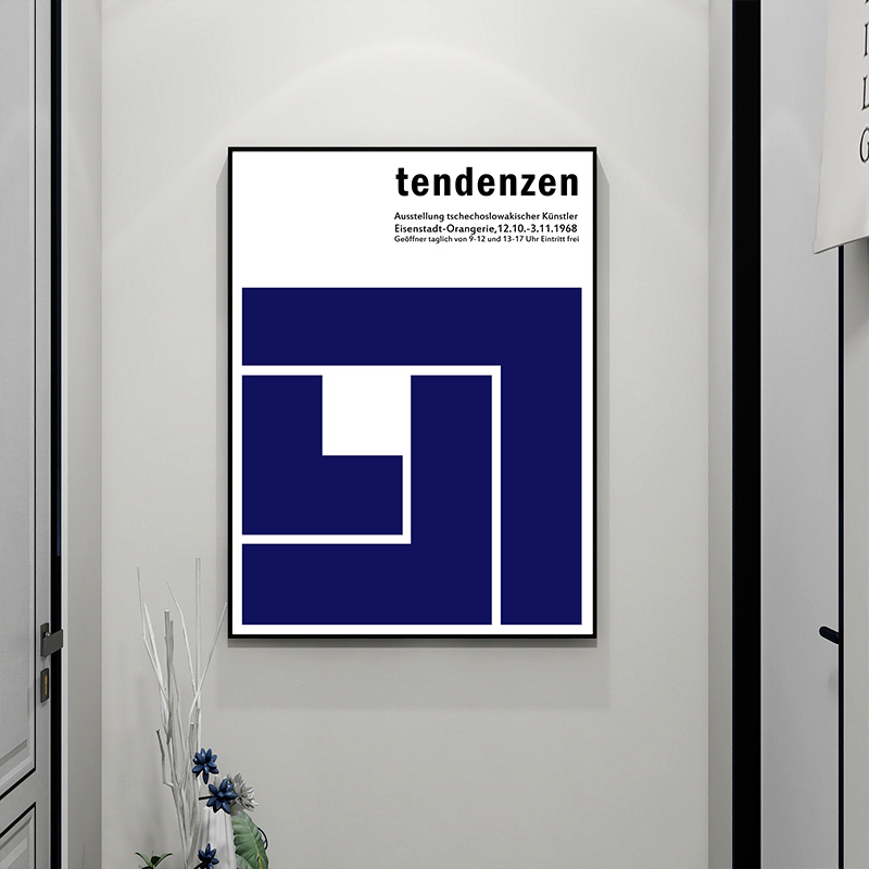 北欧风法式小众极简克莱因蓝白色现代简约客厅组合装饰画芯素材