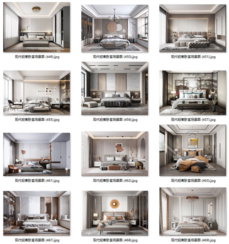 现代意式轻奢卧室样板房背景墙壁饰吊灯具装饰画场景图家居效果图