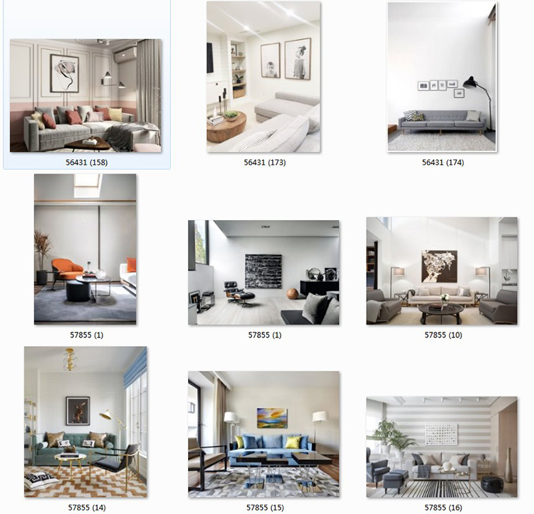 现代简约客厅家居场景图库北欧风装饰画效果图挂画背景墙样机