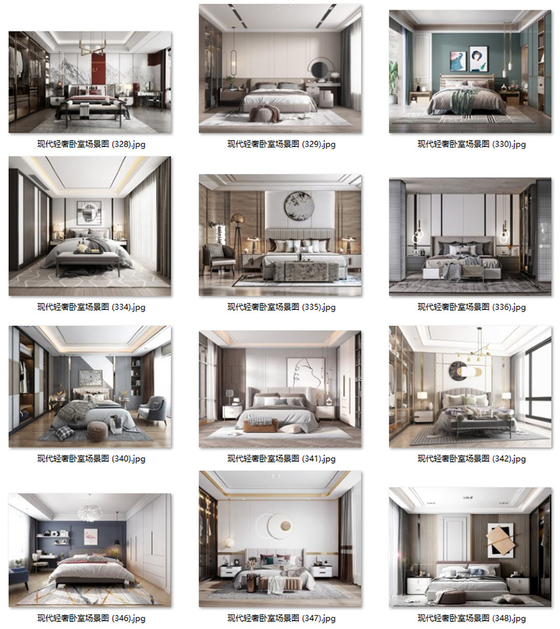 现代意式轻奢卧室样板房背景墙壁饰吊灯具装饰画场景图家居效果图