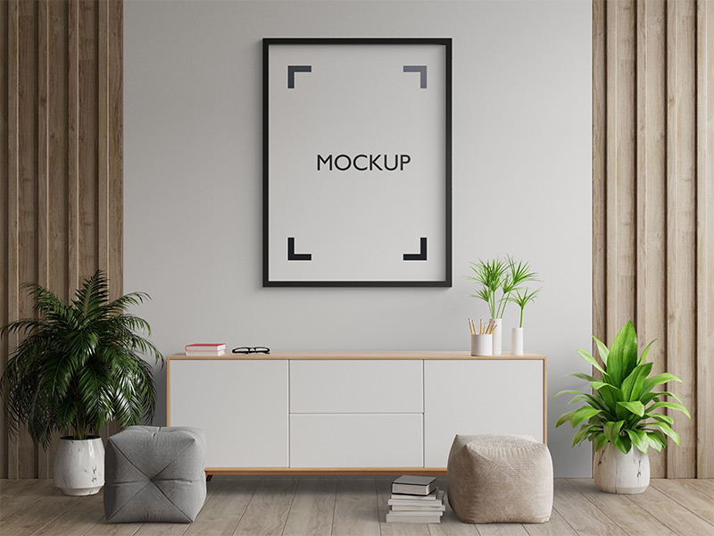 北欧风现代简约PSD样机装饰画场景图家居效果图挂画背景墙图库