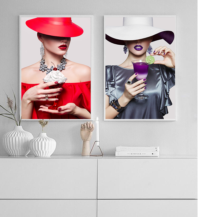 现代轻奢装饰画北欧简约玄关画抽象人物红唇美女餐厅挂画素材