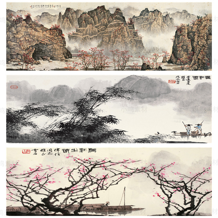 国画山水画集玄关装饰画画芯中国风素材高清图库新中式客厅挂画