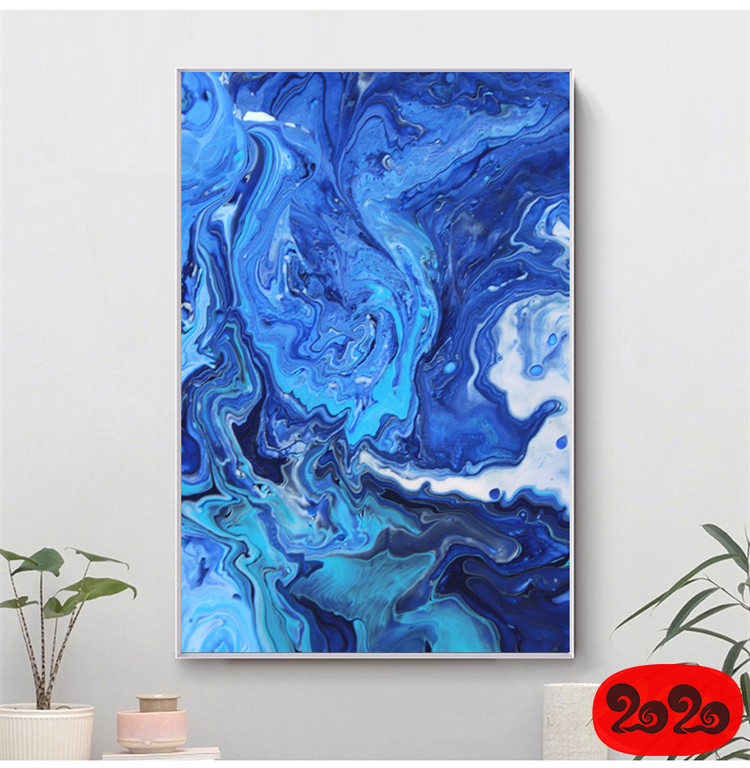 意境蓝色肌理抽象水墨山水大理石纹理背景装饰画高清图设计素材